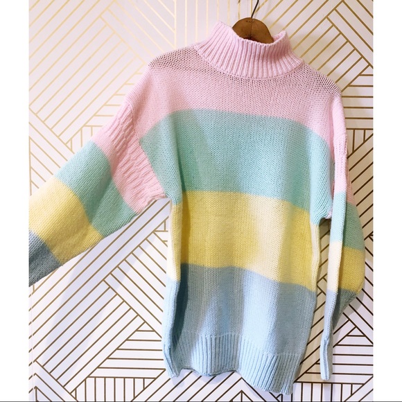 Vintage Rainbow Pastel Stripe Oversized Sweater - Picture 2 of 3